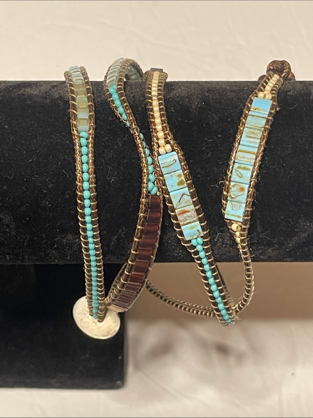 Handmade Virtu Turquoise and Brown Beaded Wrap Bracelet